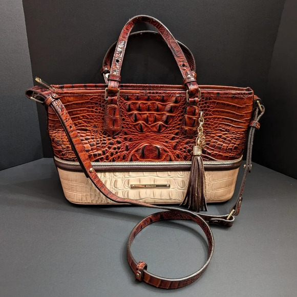 Brahmin Mini Asher Eastwood Croc-Embossed Leather satchel. - Picture 1 of 16